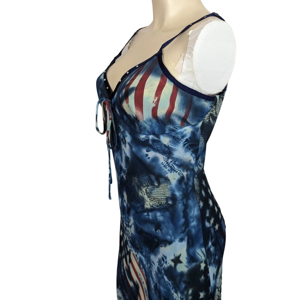 RAG Vintage sleeveless American Flag pathwork blue red maxi‎ dress 11 / 12 - Picture 7 of 12